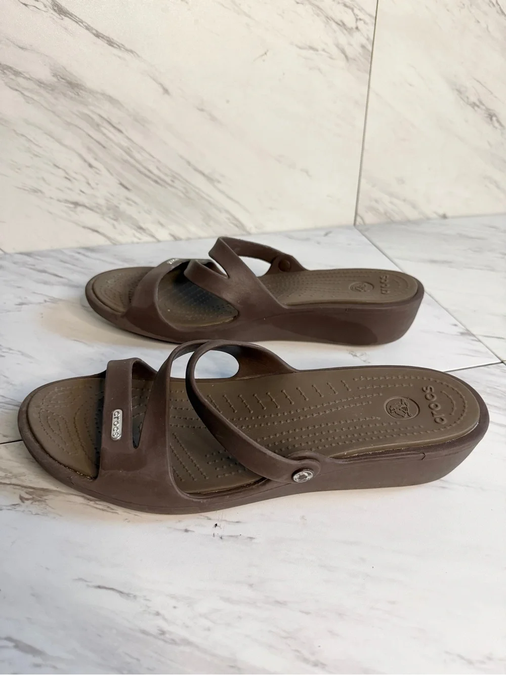 3/$50 Crocs Patricia Wedge Sandals Espresso Brown Strappy Slide Comfort Size 12W